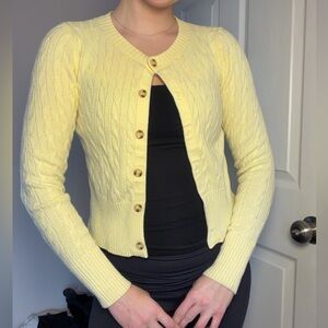 Pink Rose Light Yellow Cable Knit Cardigan